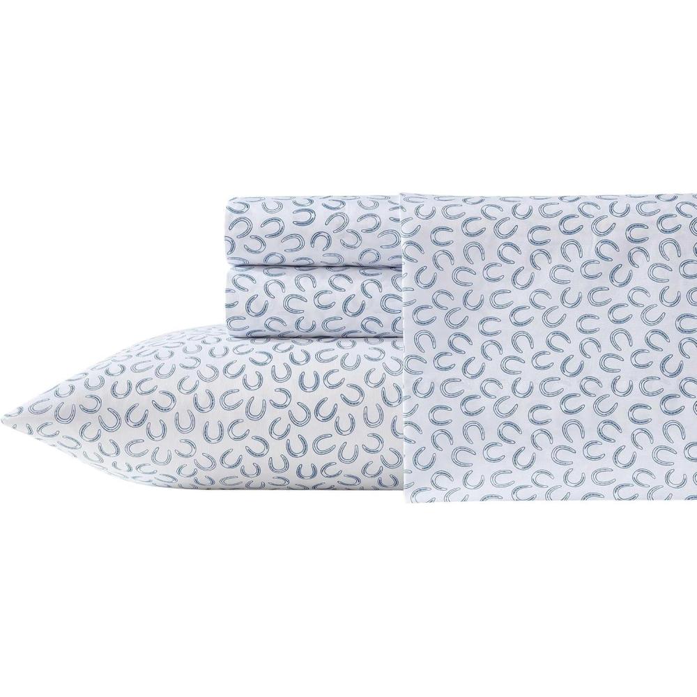 imageWrangler  Twin Size Sheet Set UltraSoft ampamp WrinkleResistant Bedding for Year Round Comfort Deep Pockets Bed Sheets with Matching Fitted Sheet ampamp Pillowcase Cowboy Pinstripe BlueHorseshoe Blue