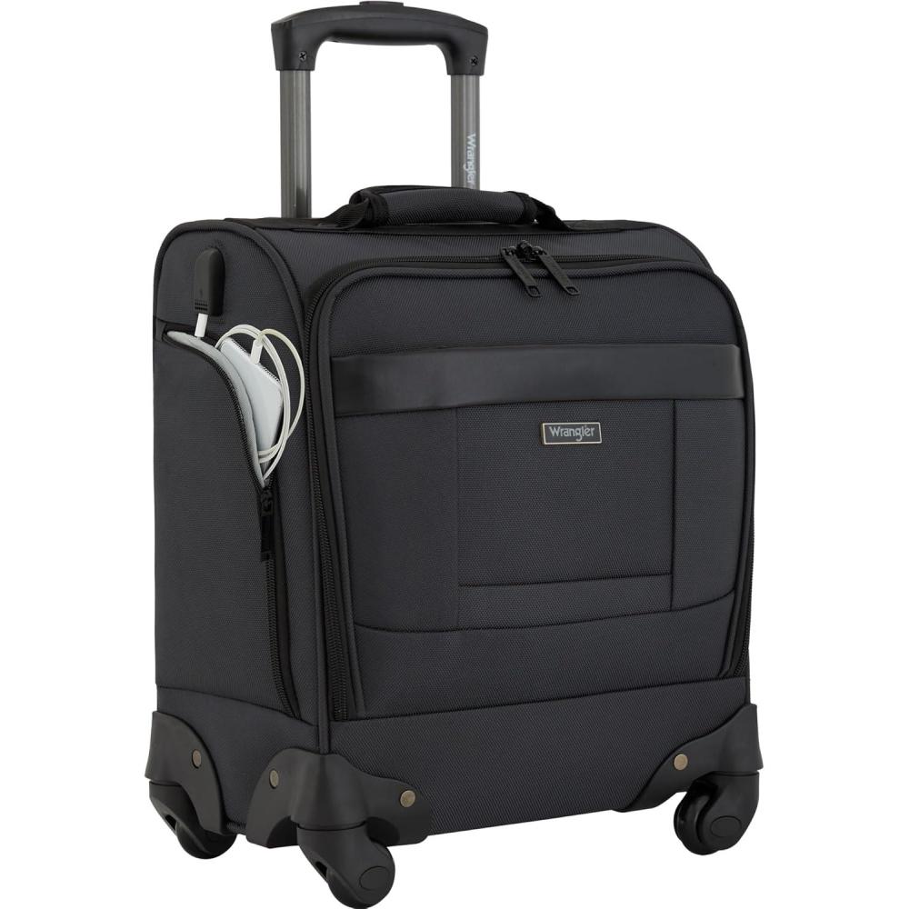 imageWrangler 17quot Underseat Spinner CarryOn Luggage BlackCharcoal