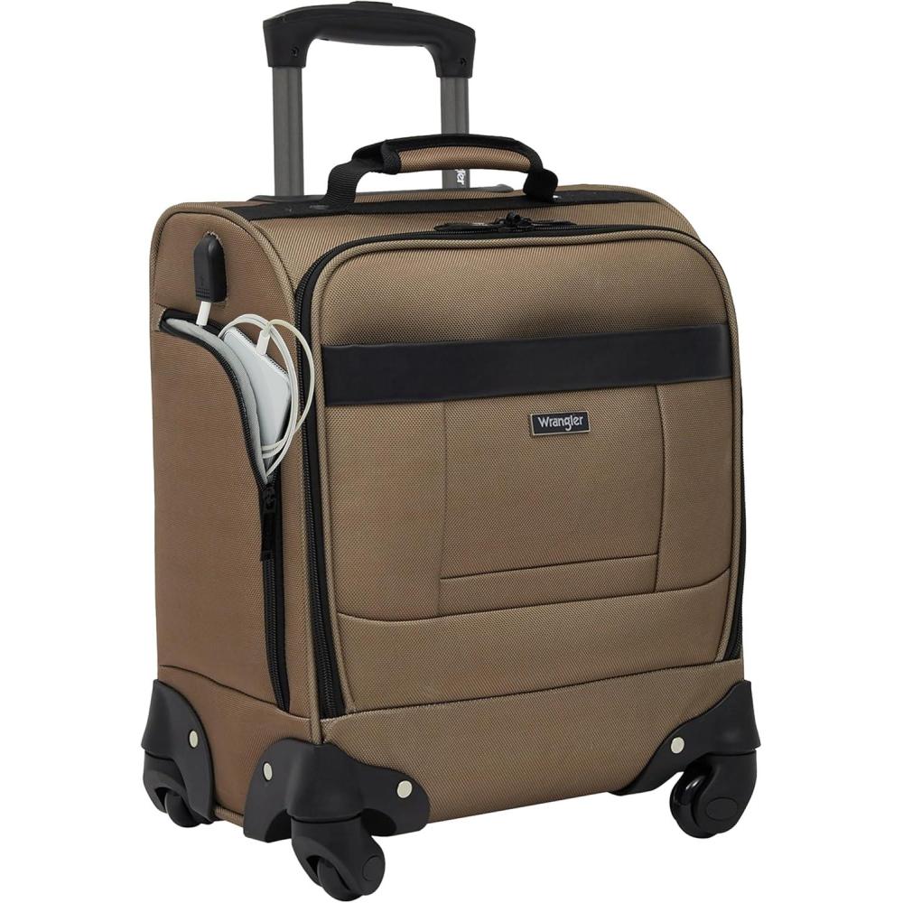 imageWrangler 17quot Underseat Spinner CarryOn Luggage BlackMocha