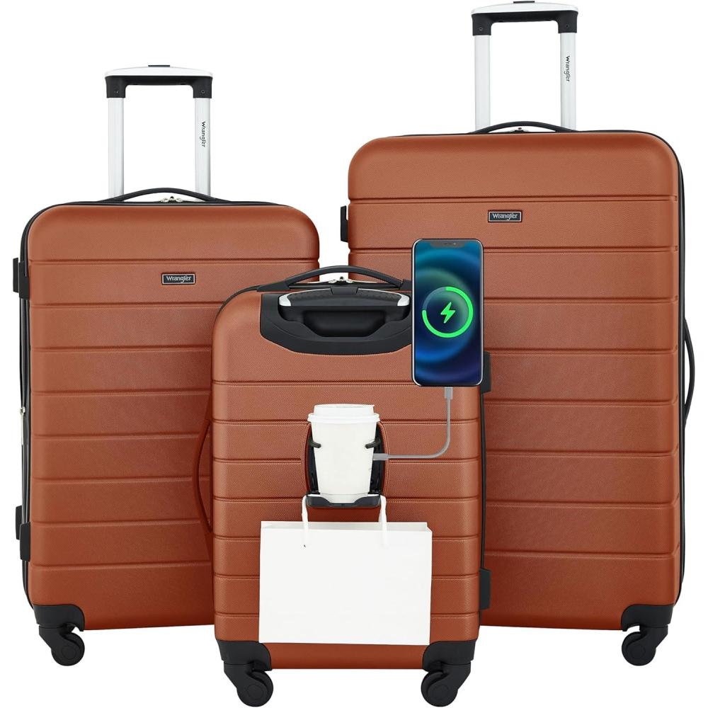imageWrangler 20quot Smart Spinner CarryOn Luggage With Usb Charging PortBurnt Orange