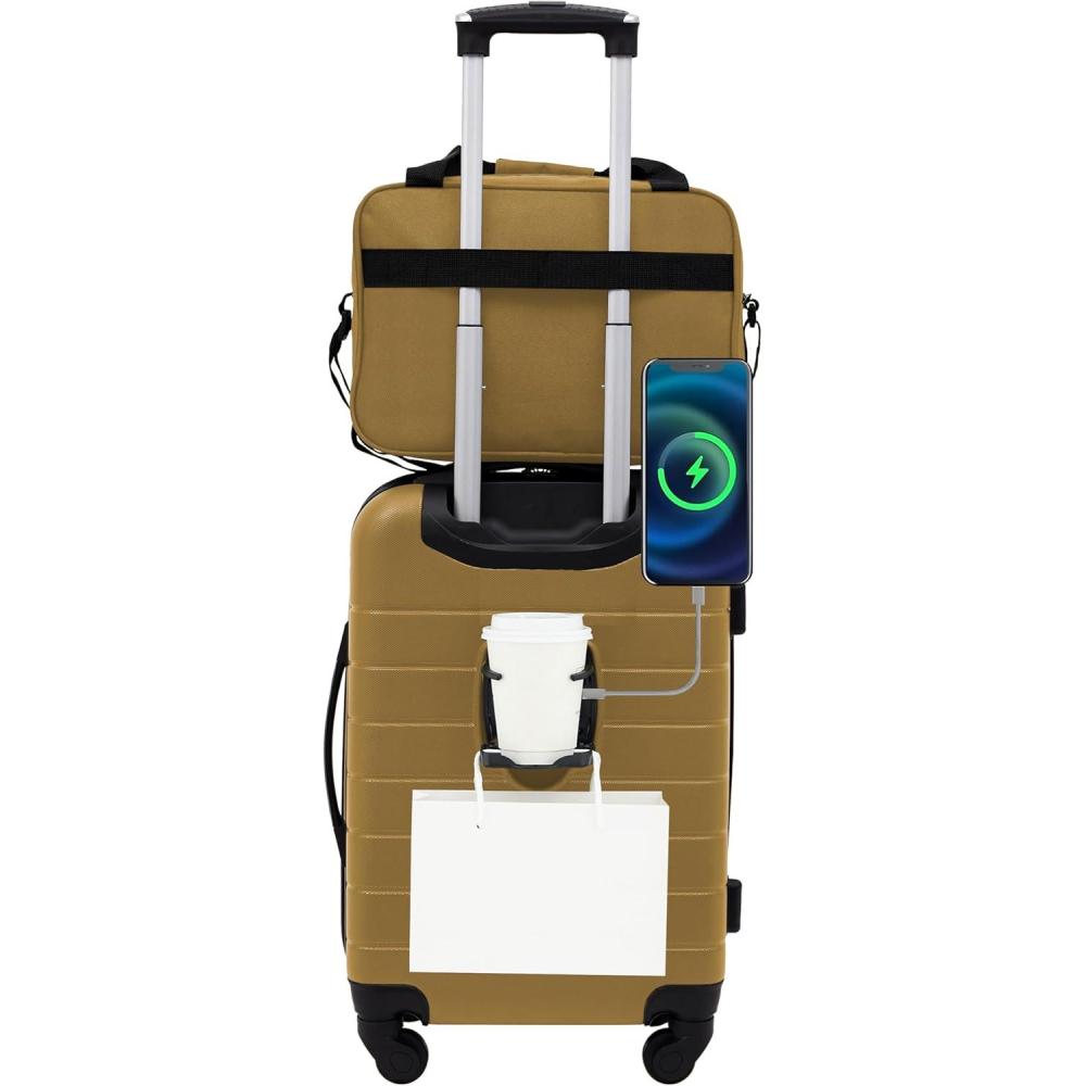 imageWrangler 20quot Smart Spinner CarryOn Luggage With Usb Charging PortWood Thrush