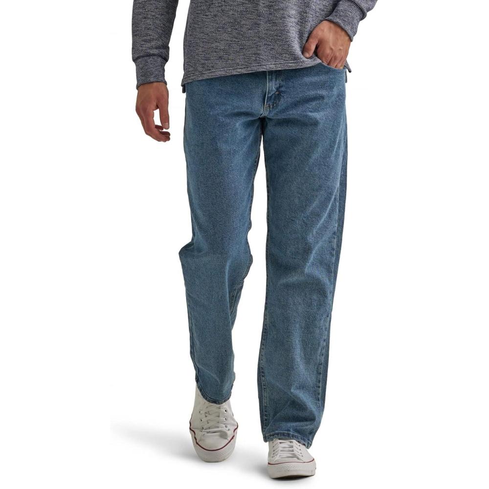 imageWrangler Authentics Mens Classic 5Pocket Relaxed Fit Flex JeanVintage Blue Grey Flex