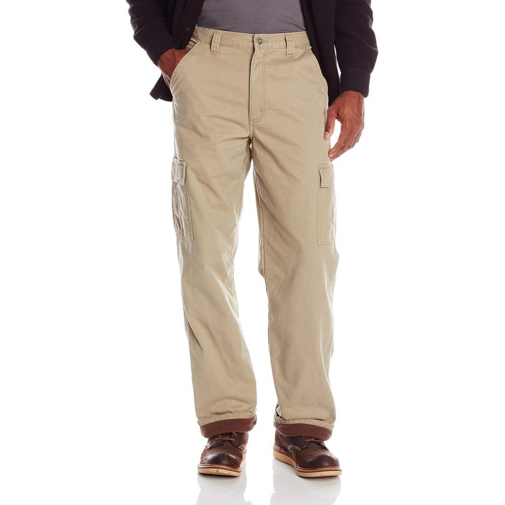 imageWrangler Authentics Mens Fleece Lined Cargo PantBritish Khaki Twill