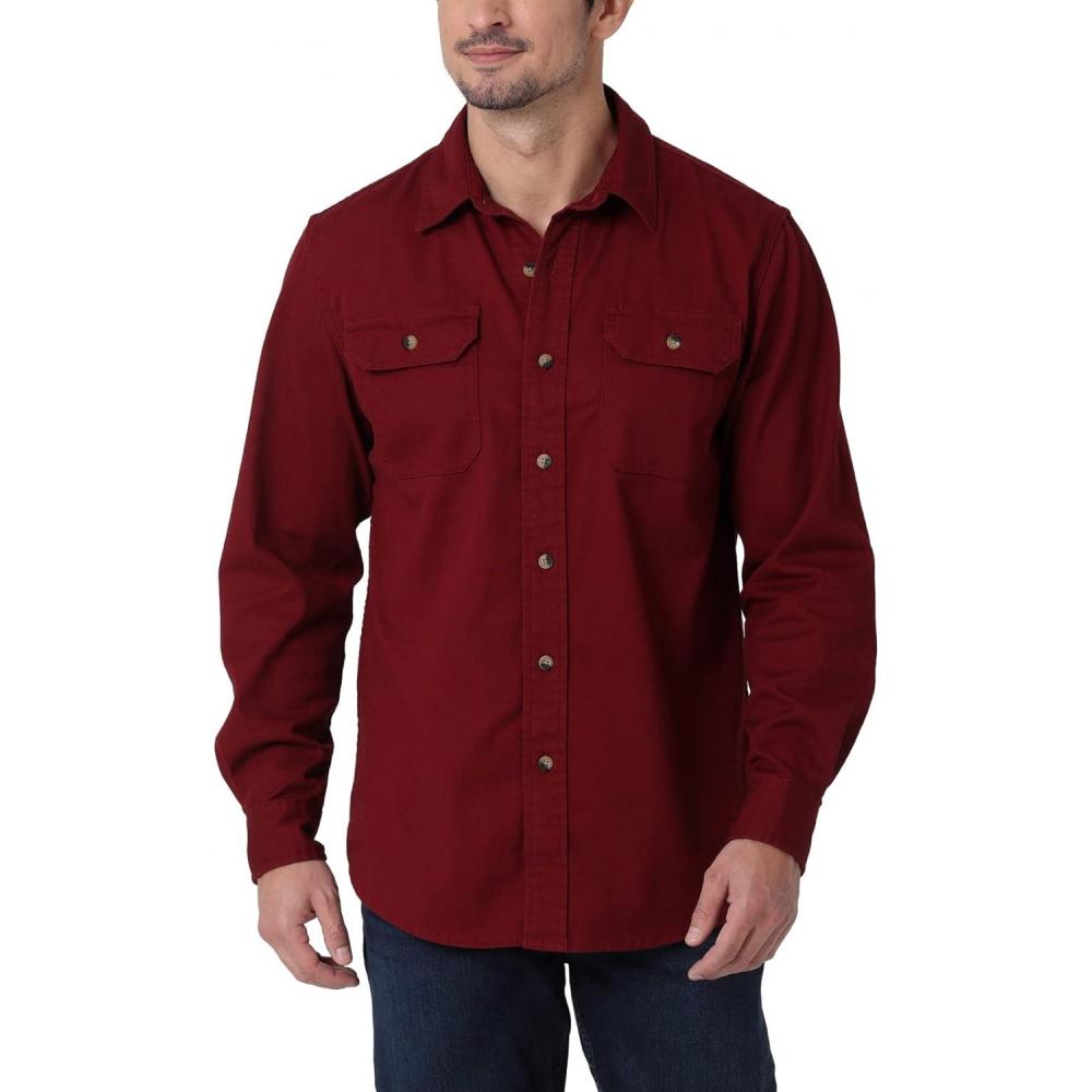 imageWrangler Authentics Mens Long Sleeve Classic Woven ShirtCabernet