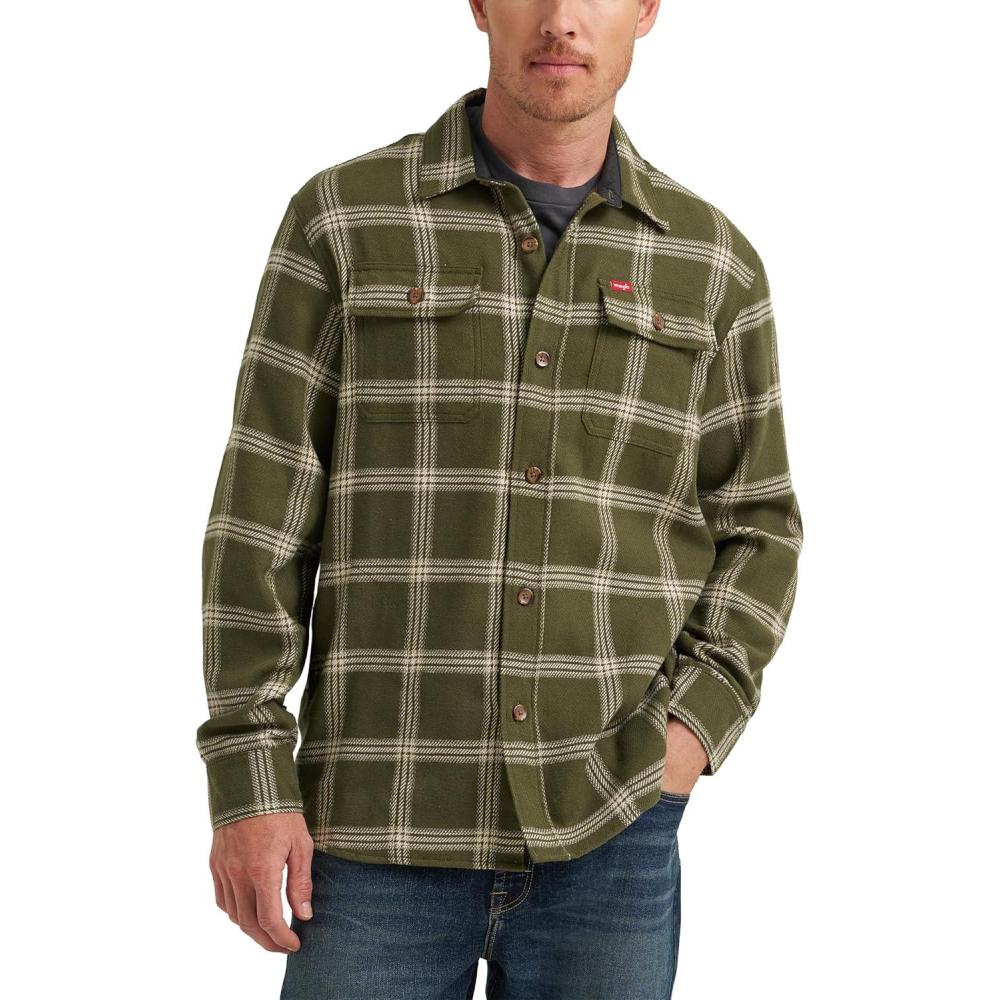 imageWrangler Authentics Mens Long Sleeve Flannel Shirt JacketForest Night Plaid