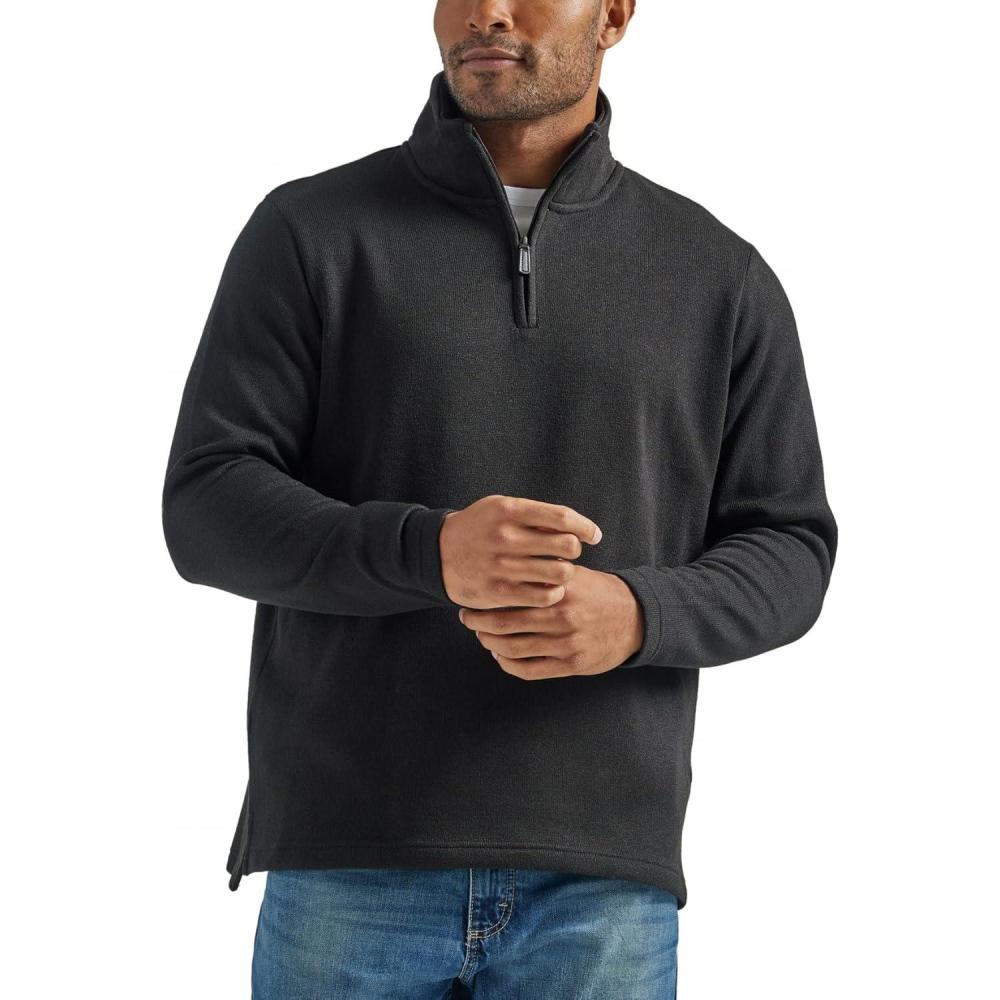 imageWrangler Authentics Mens Long Sleeve Fleece QuarterZipCaviar