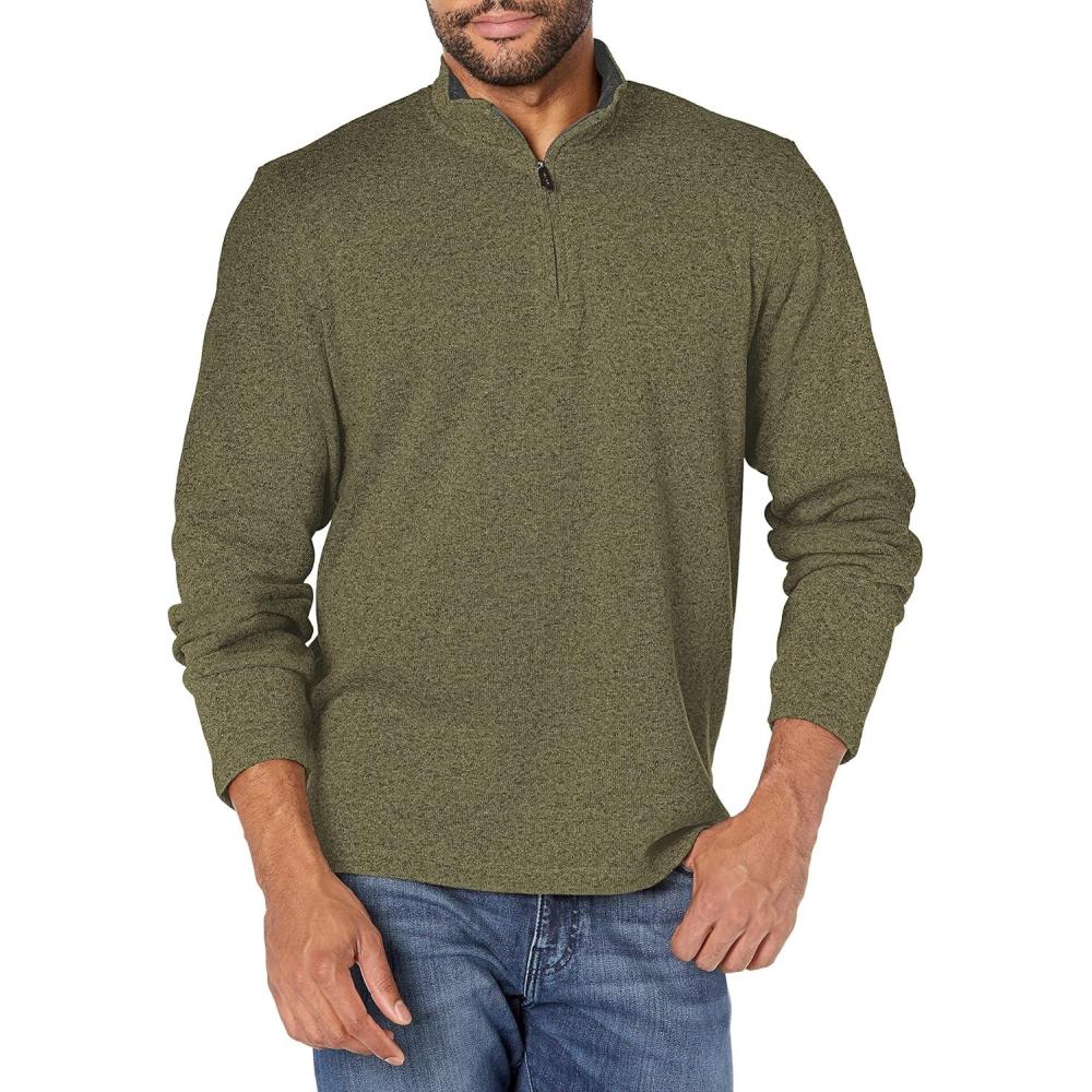 imageWrangler Authentics Mens Long Sleeve Fleece QuarterZipOlive Night