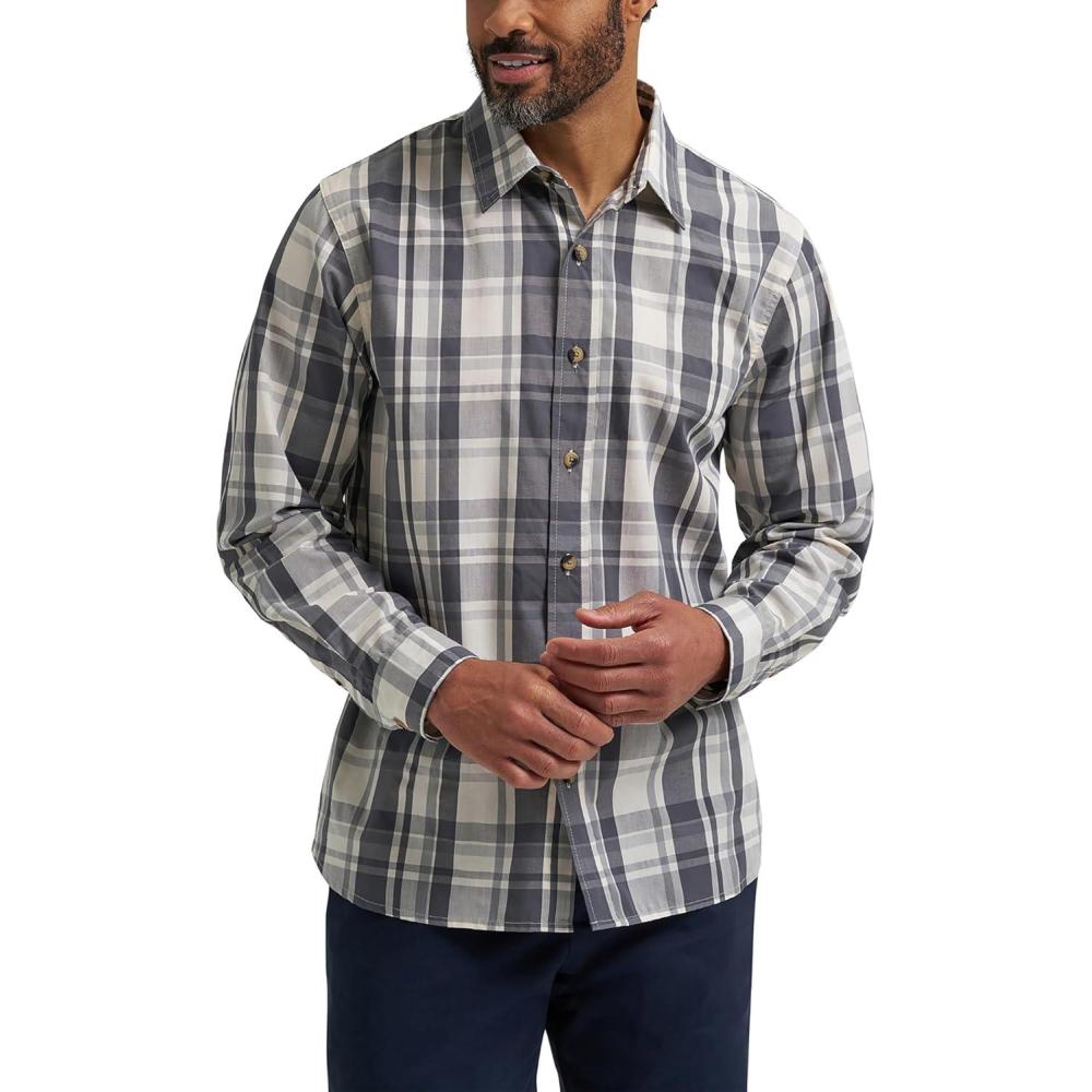 imageWrangler Authentics Mens Long Sleeve Plaid Woven ShirtIron Gate Plaid