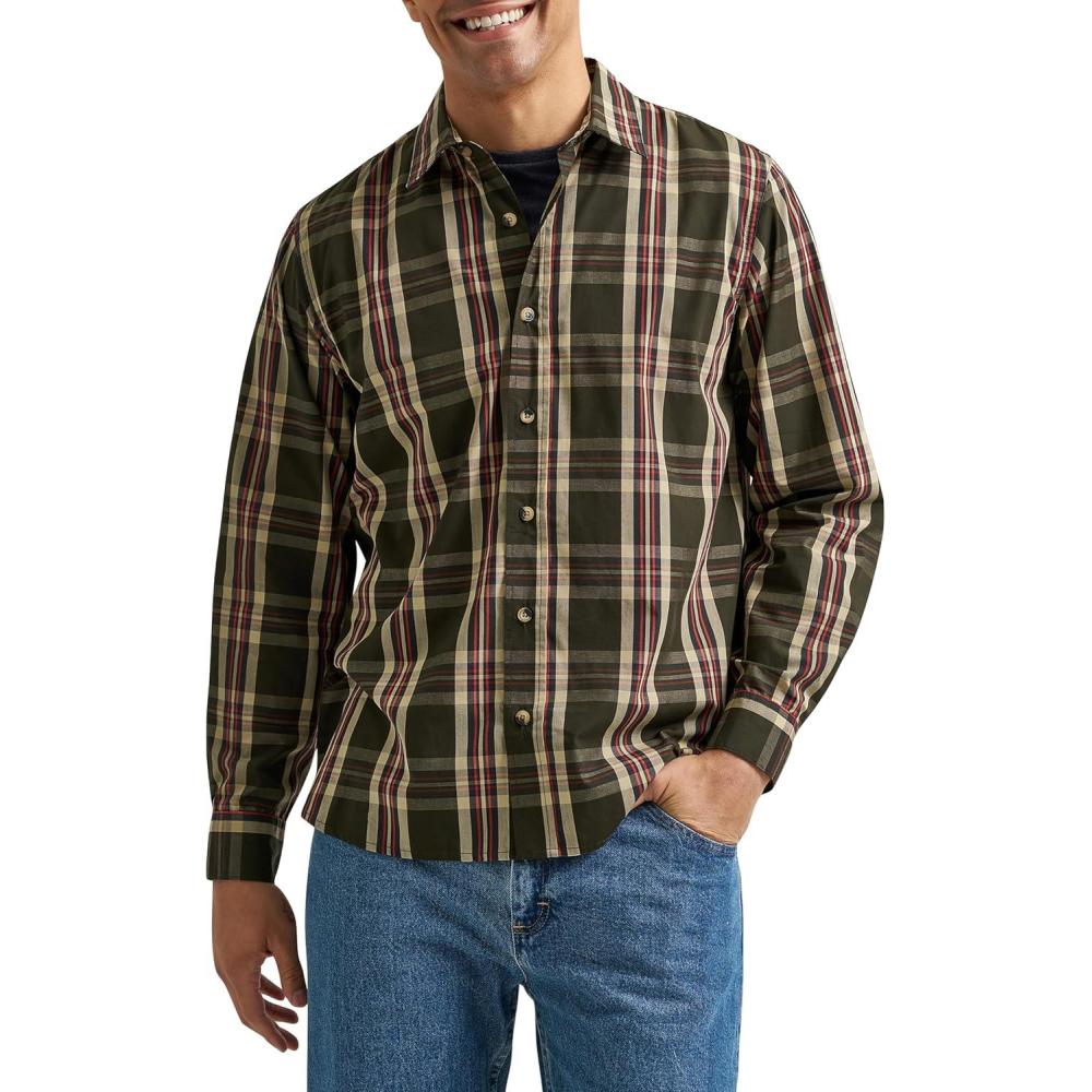 imageWrangler Authentics Mens Long Sleeve Plaid Woven ShirtRosin Plaid
