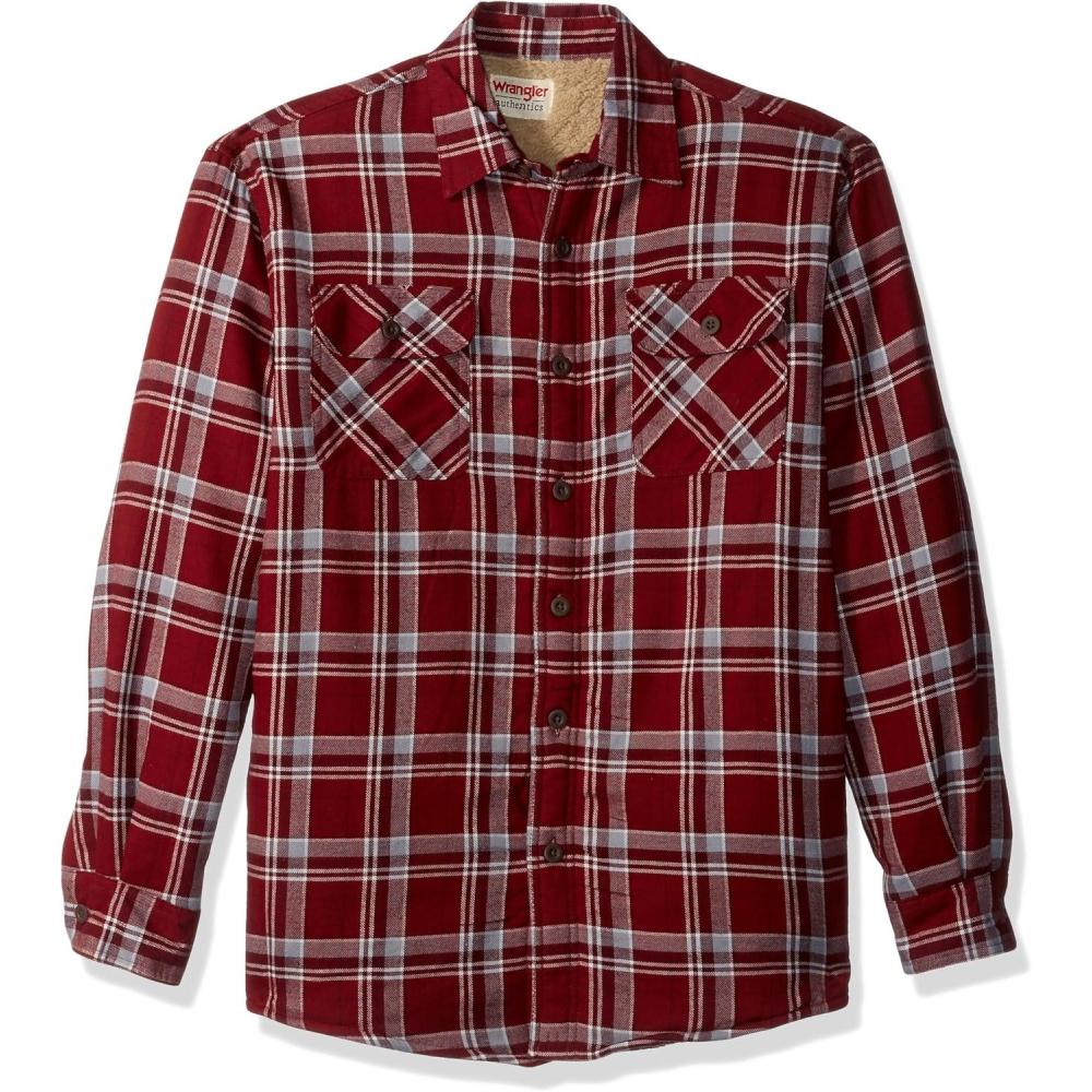 imageWrangler Authentics Mens Long Sleeve Sherpa Lined Shirt JacketPomegranate