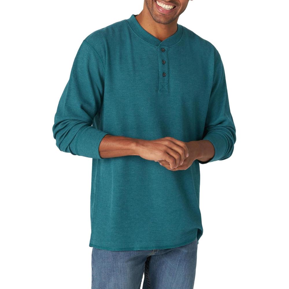 imageWrangler Authentics Mens Long Sleeve Waffle HenleyAtlantic Deep Heather