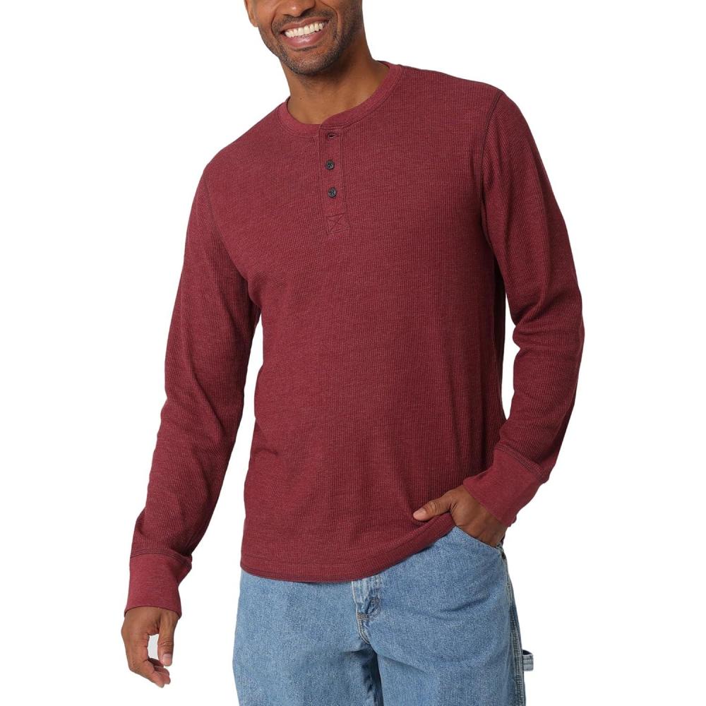 imageWrangler Authentics Mens Long Sleeve Waffle HenleyCabernet