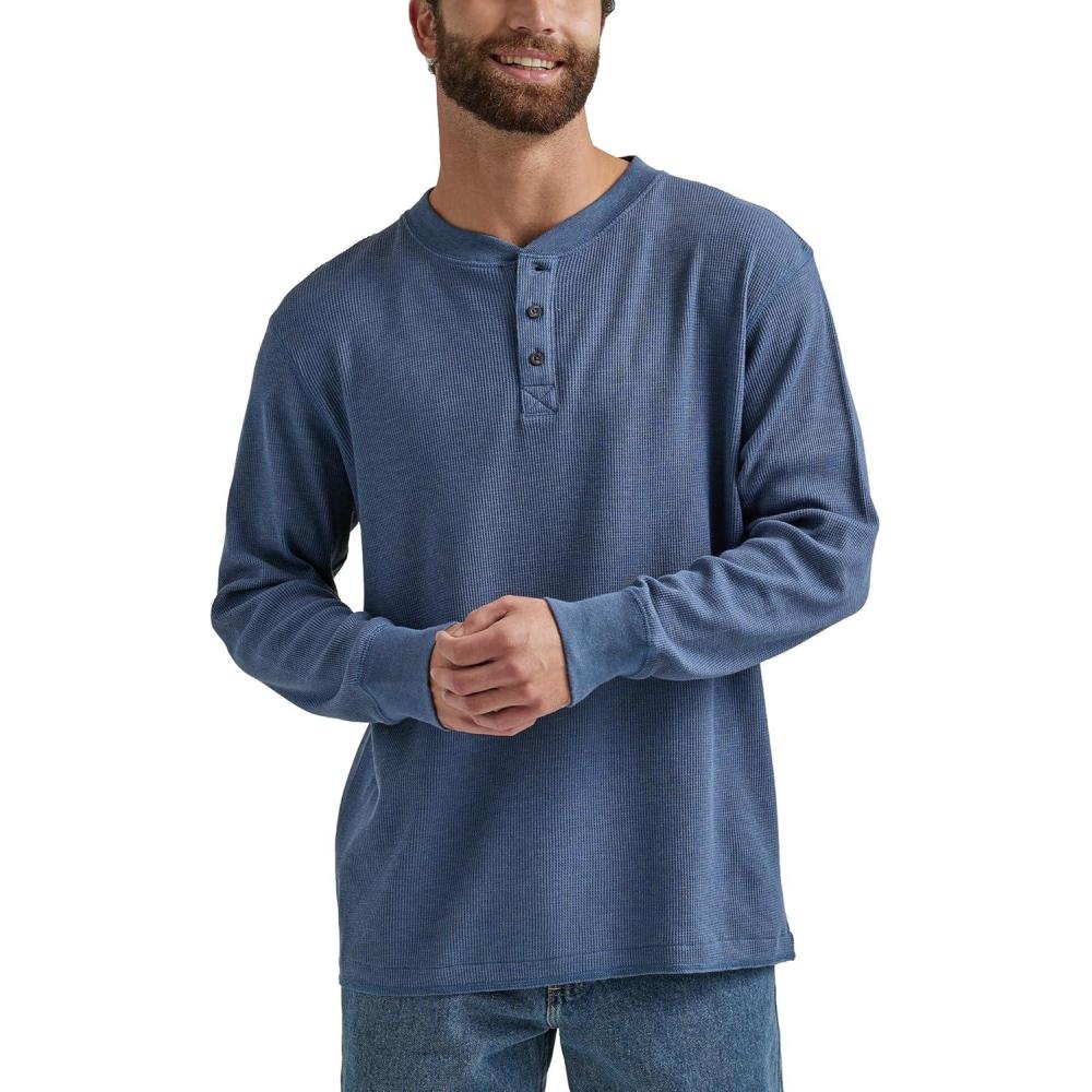 imageWrangler Authentics Mens Long Sleeve Waffle HenleyVintage Indigo