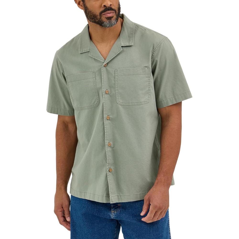 imageWrangler Authentics Mens Short Sleeve Camp ShirtSea Spray