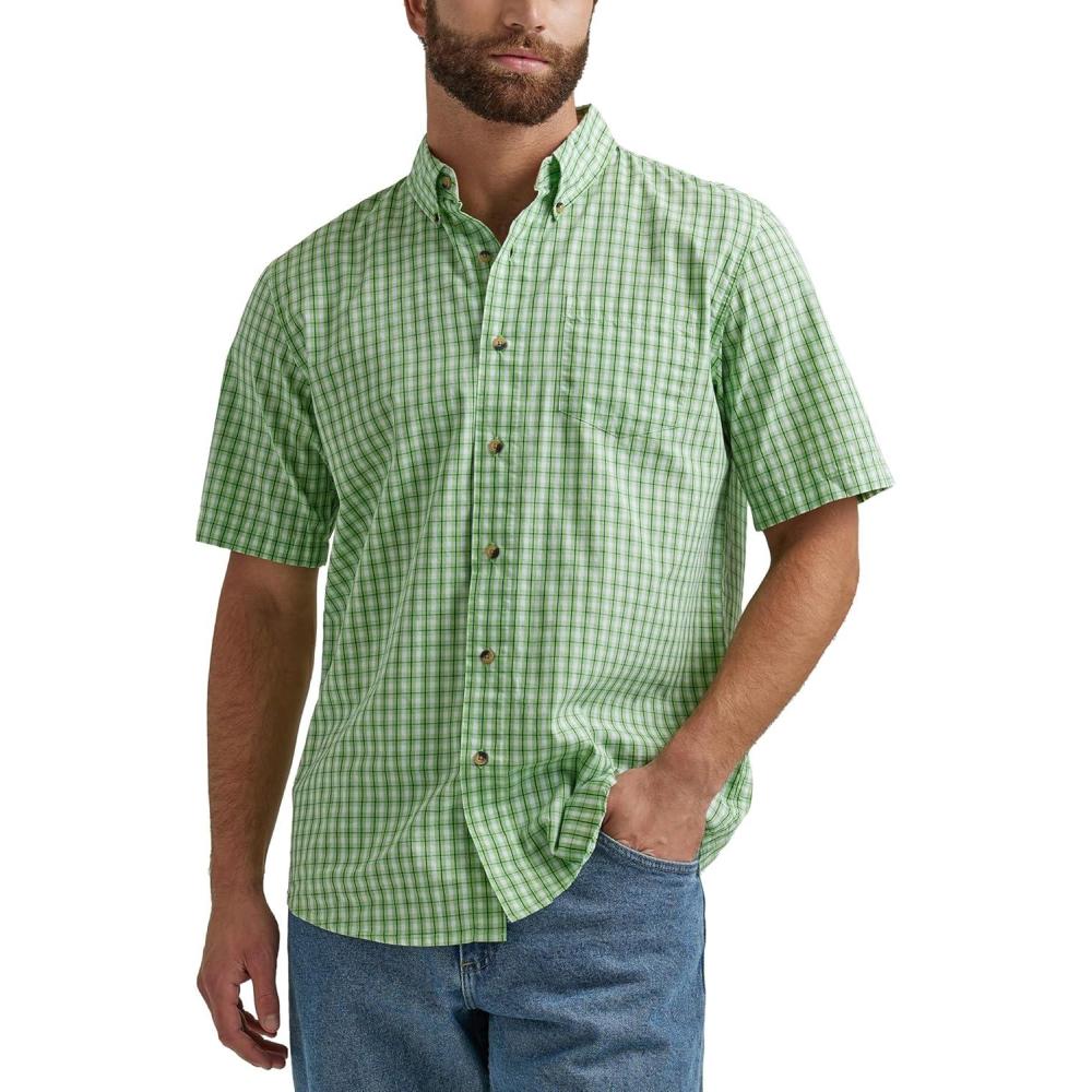 imageWrangler Authentics Mens Short Sleeve Classic Plaid ShirtForest Shade