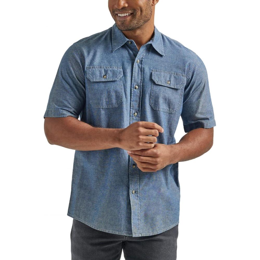 imageWrangler Authentics mens Short Sleeve Classic Woven ShirtDark Chambray