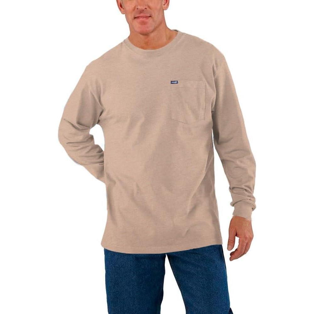 imageWrangler Big and Tall Heavyweight Long Sleeve Pocket TShirt for MenBeige