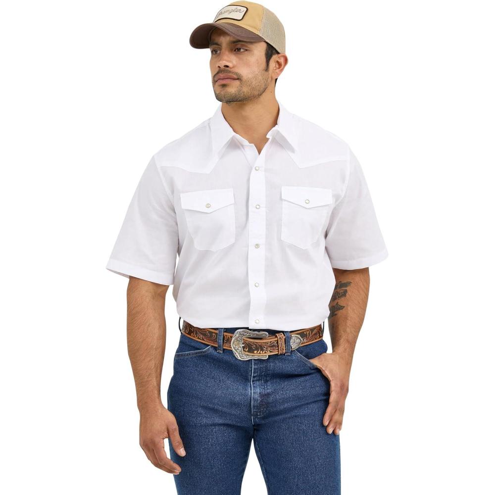 imageWrangler Black Sport Western Mens Collared Short Sleeve Snap Shirt 1071106BKWhite
