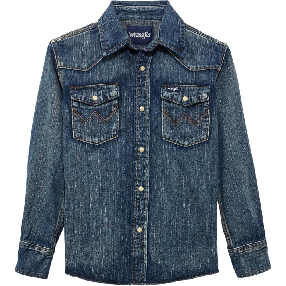 imageWrangler Boys Long Sleeve White Snap ShirtAntique Blue