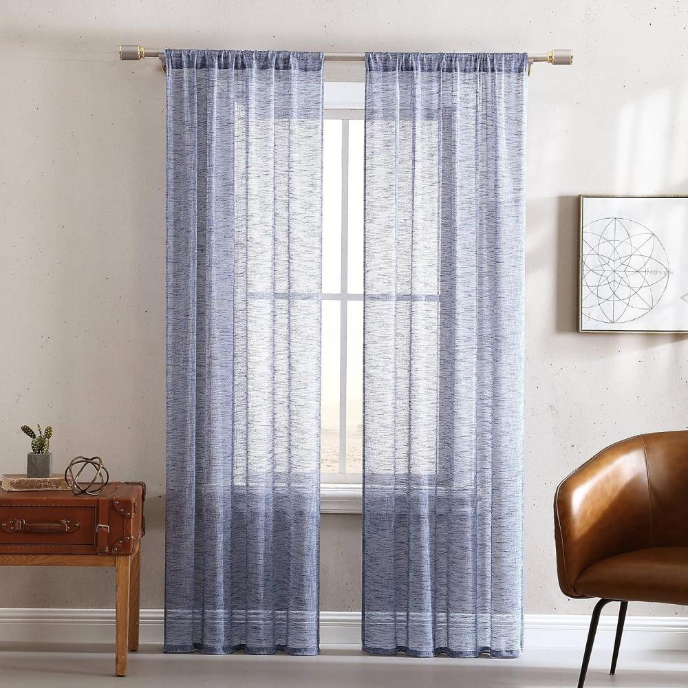 imageWrangler Curtains Window Home Dcor Semi Sheer Drape Set Solid Blue 2 Piece