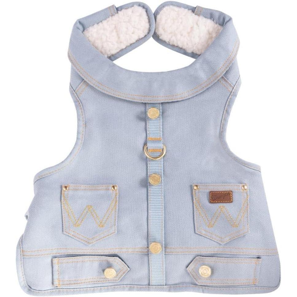 imageWrangler Dark Wash Dog Vest Harness with SherpaSLight Wash Denim