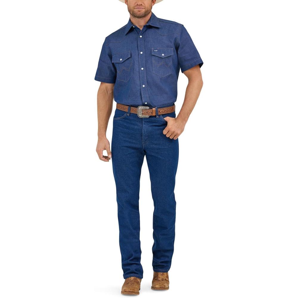 imageWrangler Denim Short Sleeve Snap ShirtBlue