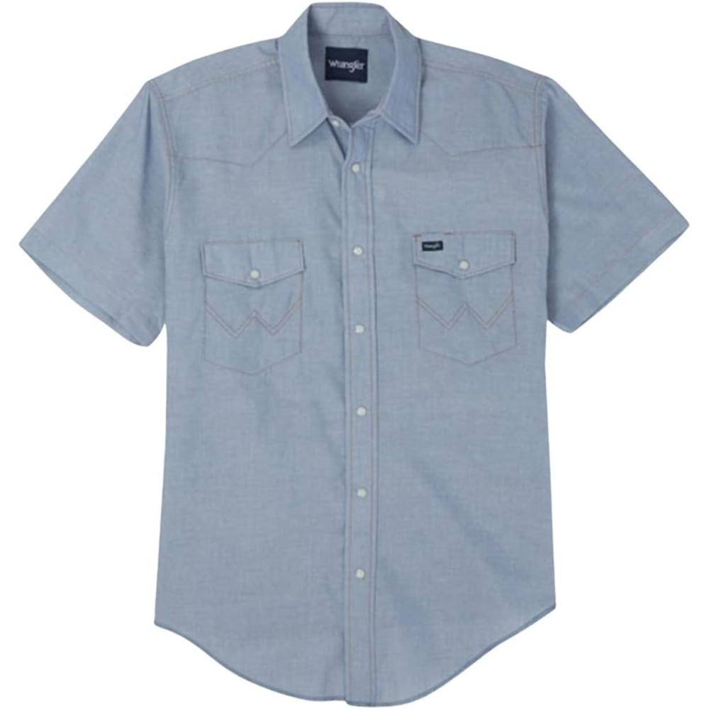 imageWrangler Denim Short Sleeve Snap ShirtChambray