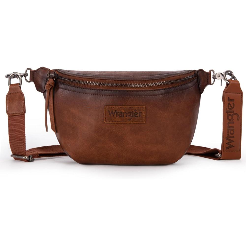 imageWrangler Large Fanny Packs for Women Waist Bag Travel Belt Bags Crossbody Sling Purse BrownBDistressed Brown
