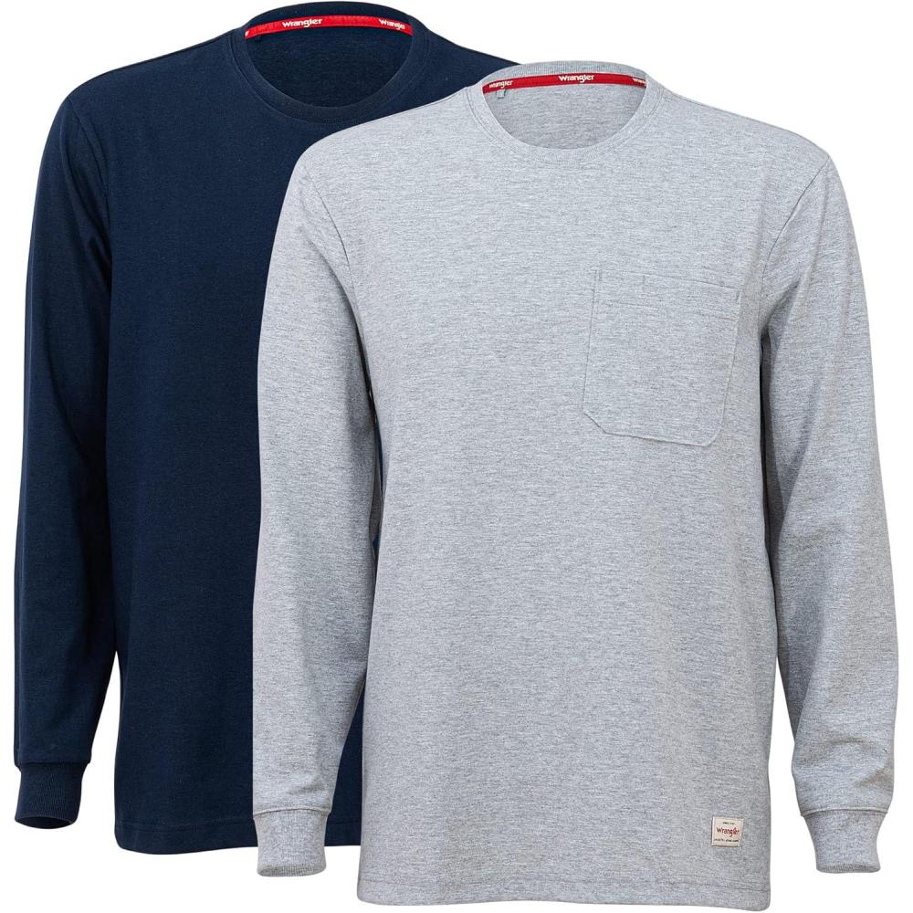 imageWrangler Long Sleeve Layering Tee Shirts for Men Core Mens Layering TShirtNavyGrey
