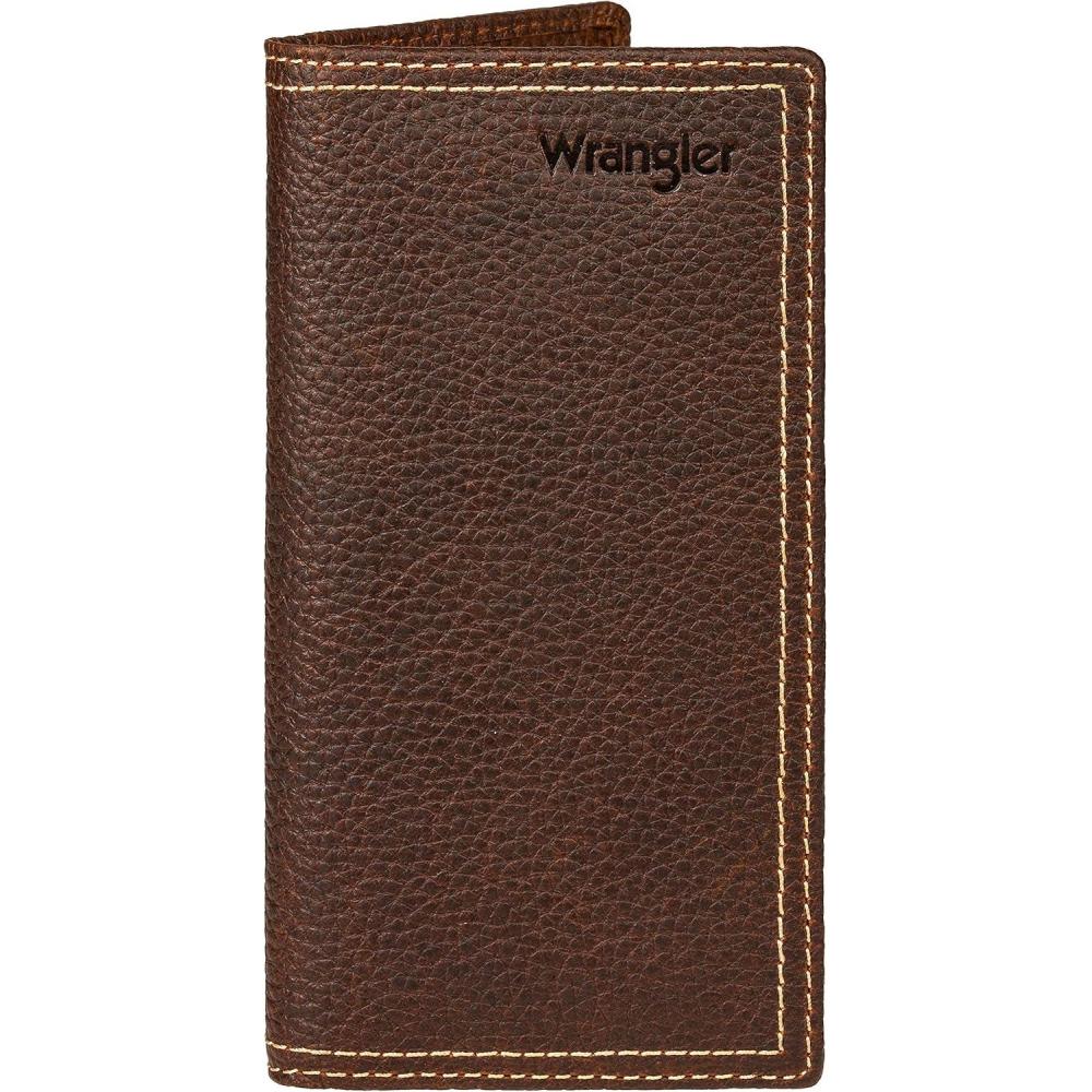 imageWrangler Mens Bifold Wallet with FlipOut ID Window Genuine Leather Gift for HimDark Brown Double Stitch