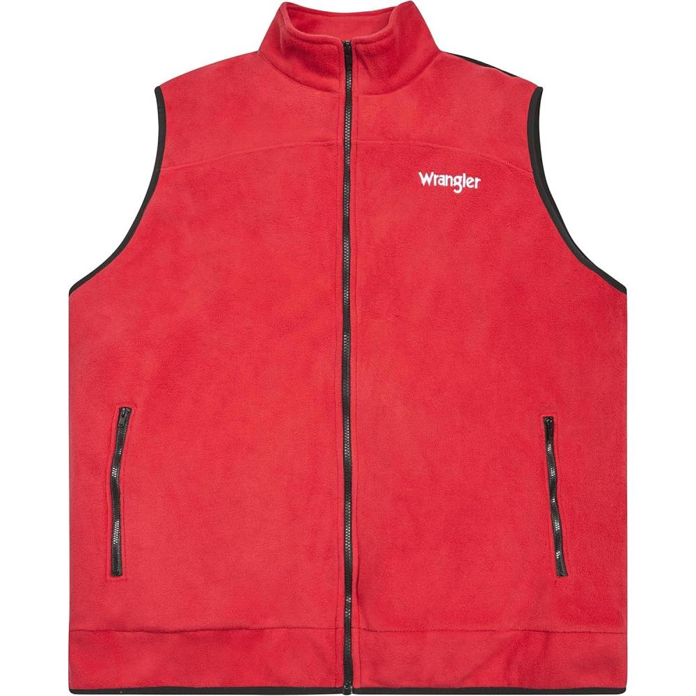 imageWrangler Mens Big and Tall Polar Fleece Zip Up Sleeveless VestCard RedBlk