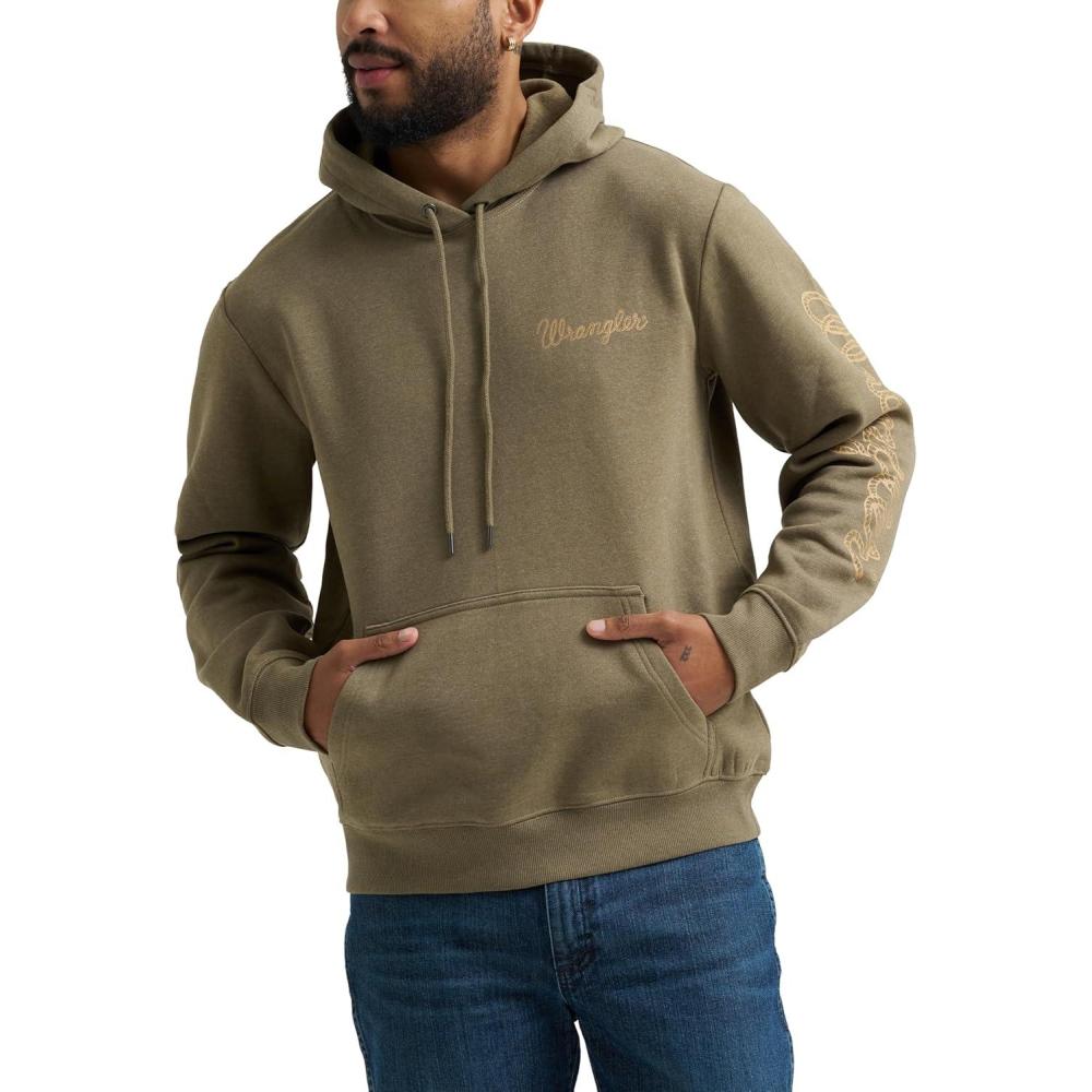 imageWrangler Mens Blue Sleeve Logo HoodieBurnt Olive