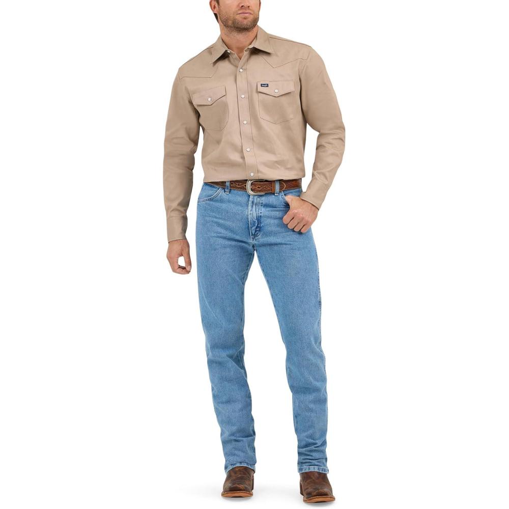 imageWrangler Mens Cowboy Cut Western Chambray Snap Long Sleeve Work ShirtRawhide