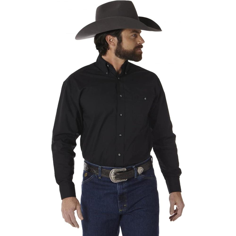 imageWrangler Mens George Strait Solid Black Long Sleeve Button Down ShirtBlack
