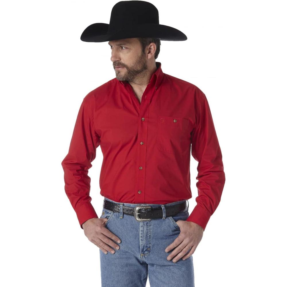 imageWrangler Mens George Strait Solid Black Long Sleeve Button Down ShirtRed