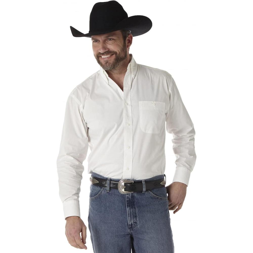 imageWrangler Mens George Strait Solid Black Long Sleeve Button Down ShirtWhite