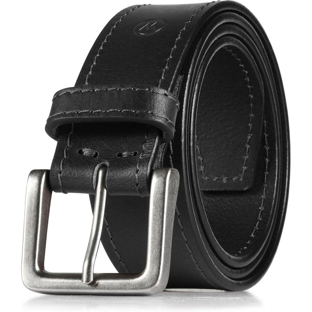 imageWrangler Mens Leather Belt Country Casual Every Day Belt for JeansBlack