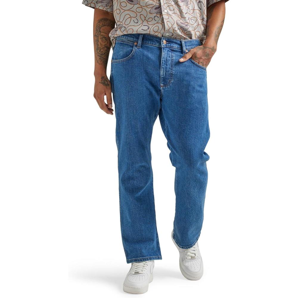 imageWrangler Mens Mens Deconstructed Loose Fit JeanCowboy Mid Wash