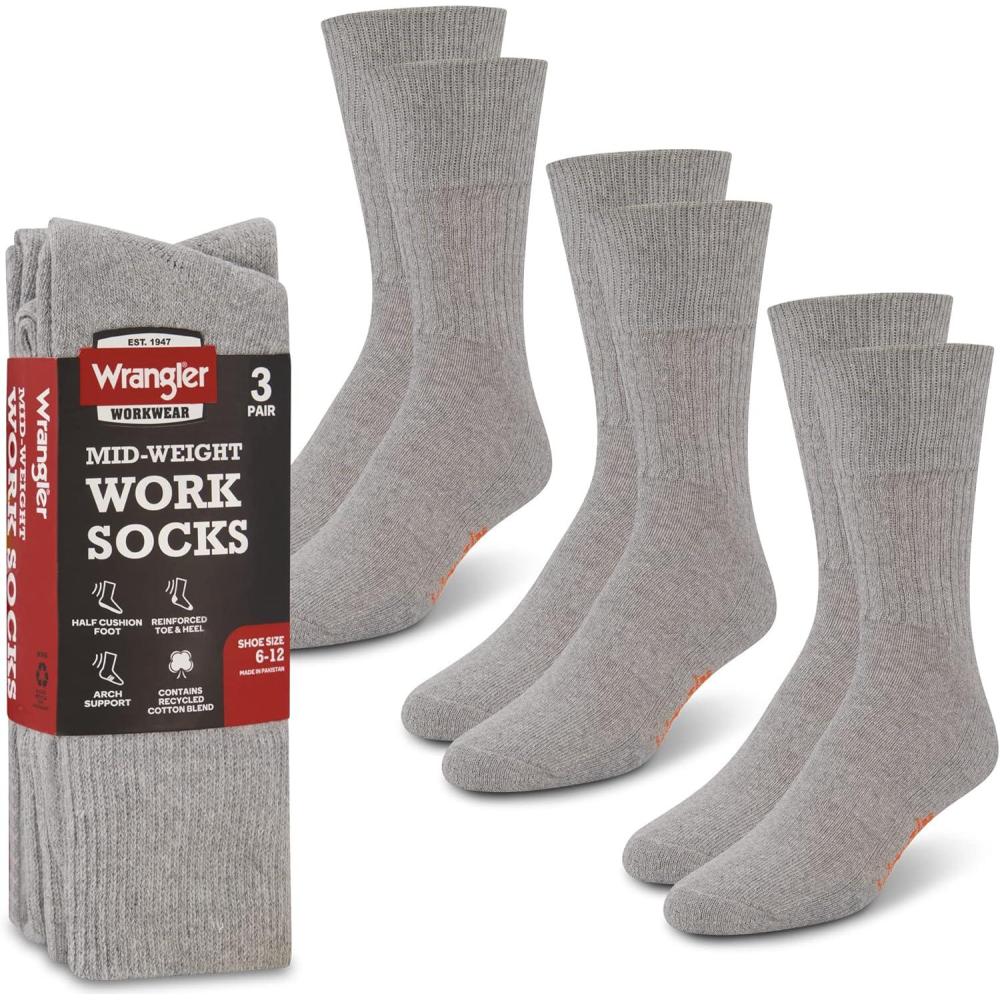 imageWrangler Mens Mid Weight Outdoor Socks Work Socks for Men with Arch Support Cushioned Toe ampamp Heel Size 612Grey Heather