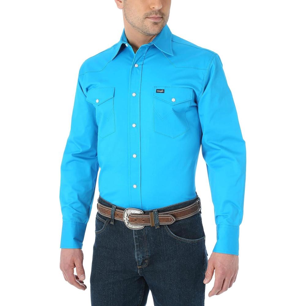 imageWrangler Mens Premium Performance Advanced Comfort WorkshirtBlue