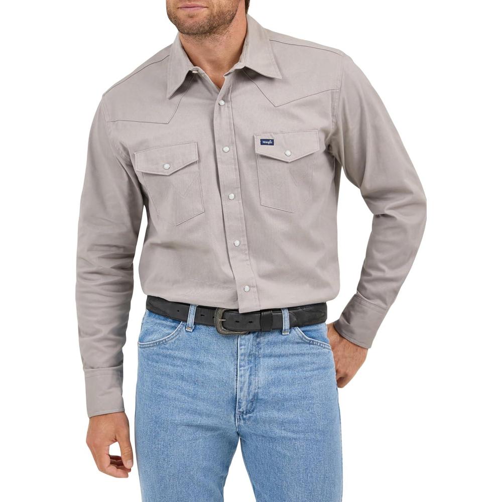 imageWrangler Mens Premium Performance Advanced Comfort WorkshirtCement