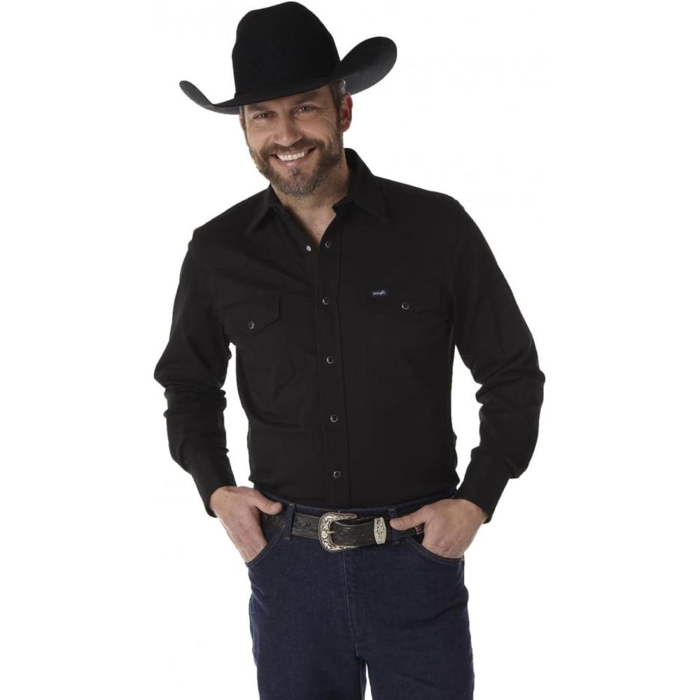 imageWrangler Mens Premium Performance Advanced Comfort WorkshirtSolid Black