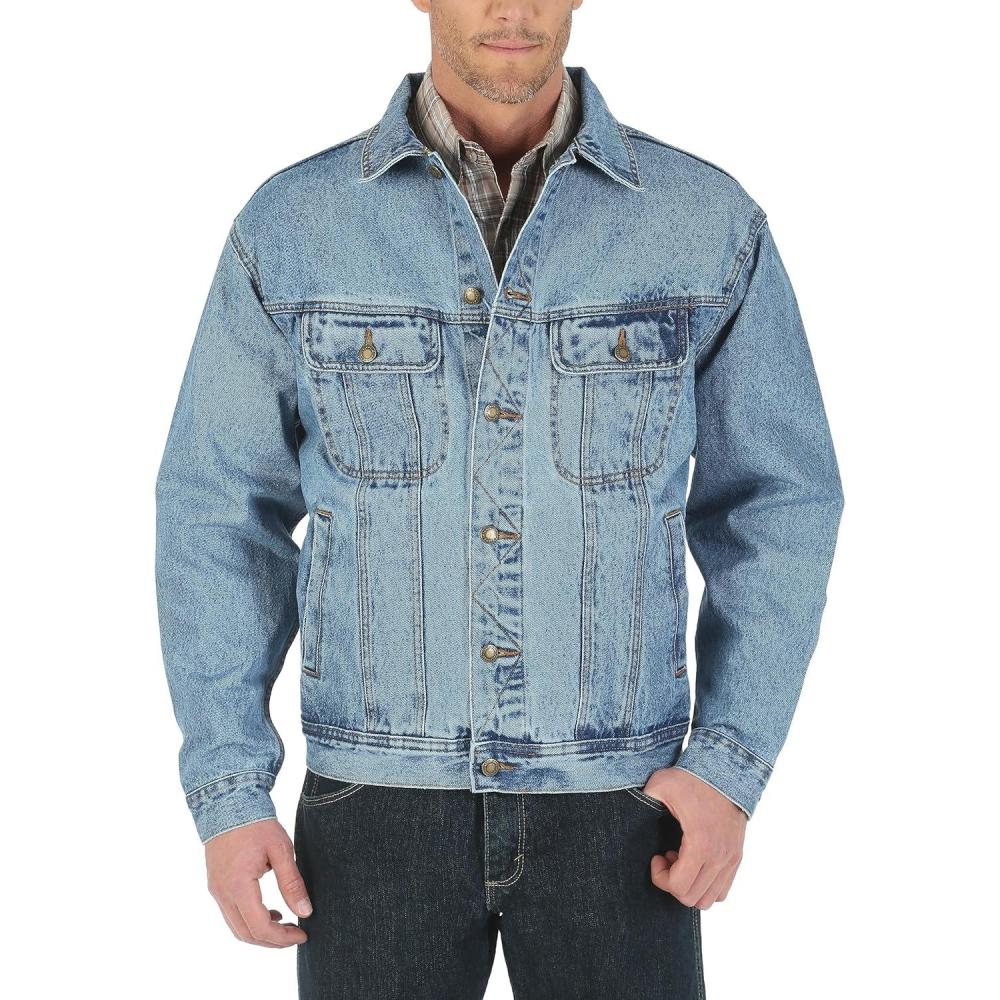 imageWrangler Mens Rugged Wear Unlined Denim JacketVintage Indigo