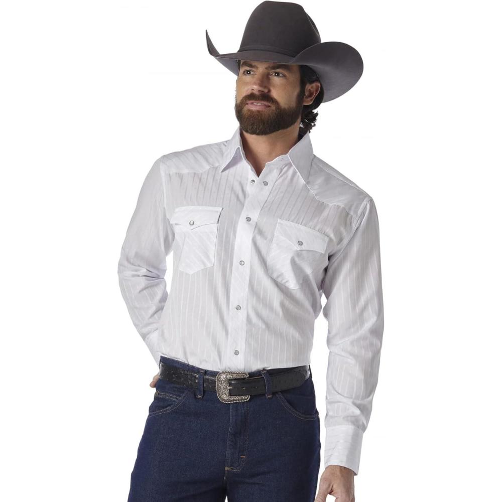 imageWrangler Mens Sport Western Two Pocket Long Sleeve Snap ShirtWhite