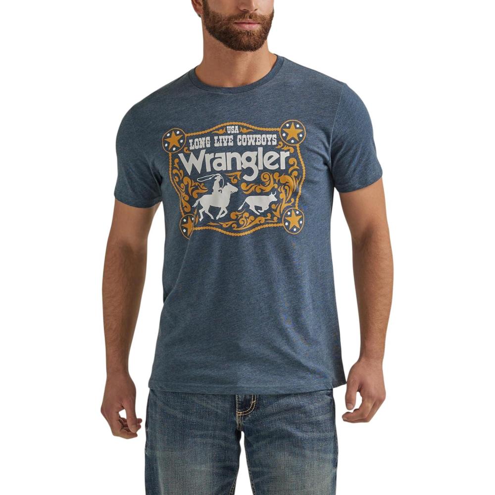 imageWrangler Mens Western Crew Neck Short Sleeve Tee ShirtMidnight Navy Heather