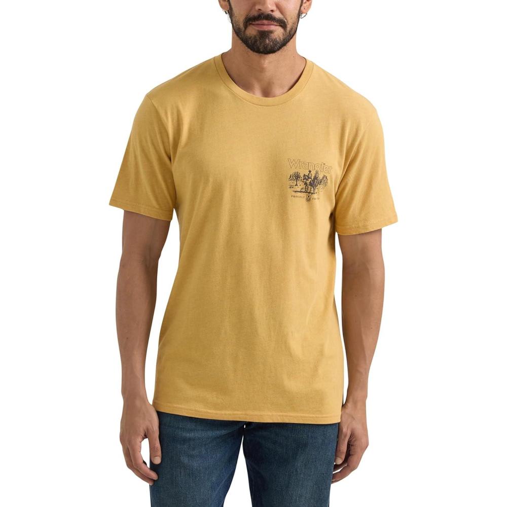 imageWrangler Mens Western Crew Neck Short Sleeve Tee ShirtPale Gold Heather