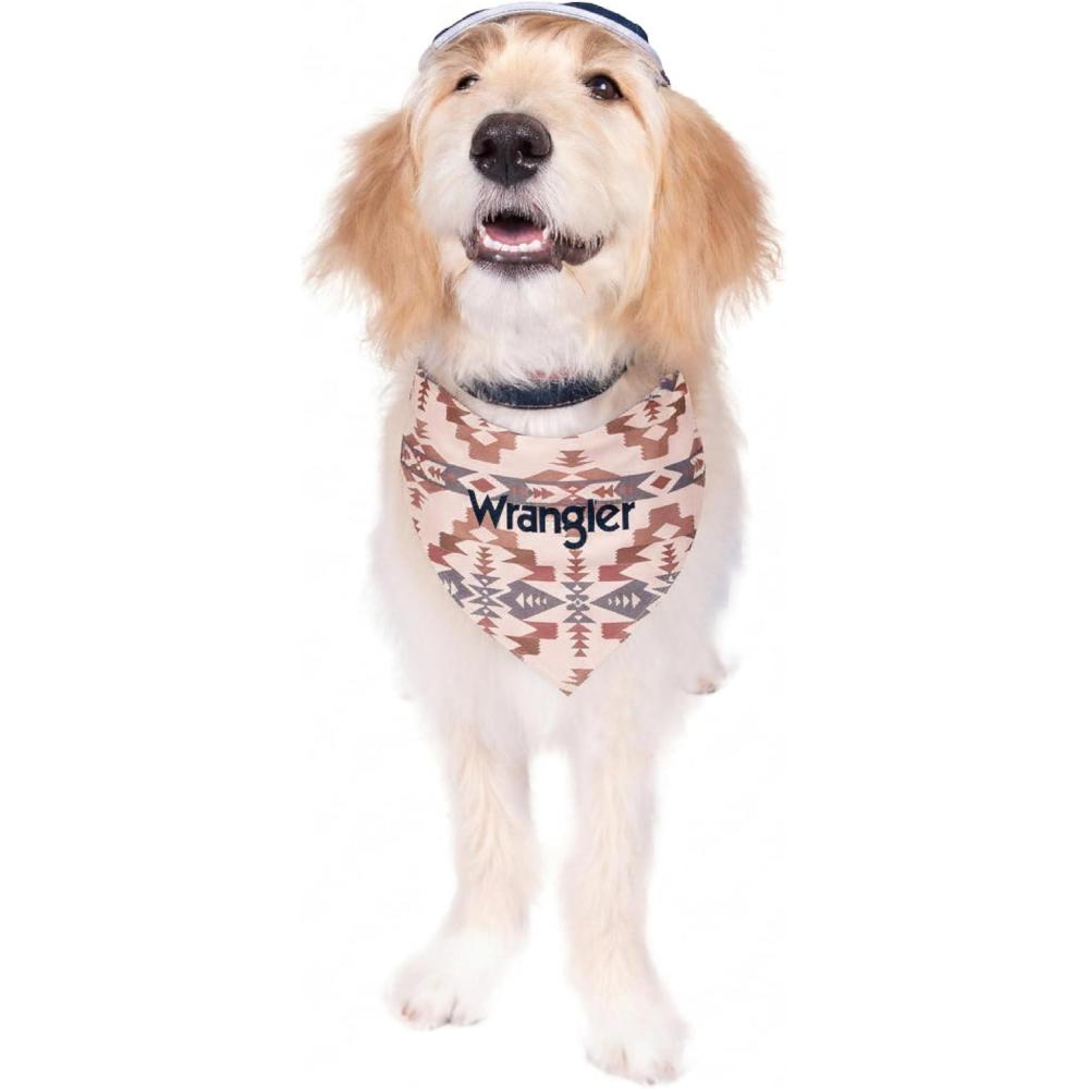 imageWrangler Pattern Pet Bandana  Soft Poplin Dog Bandana with Iconic Logo  Dog Bandanas for Small to Large Breeds Tan MLTan Multi
