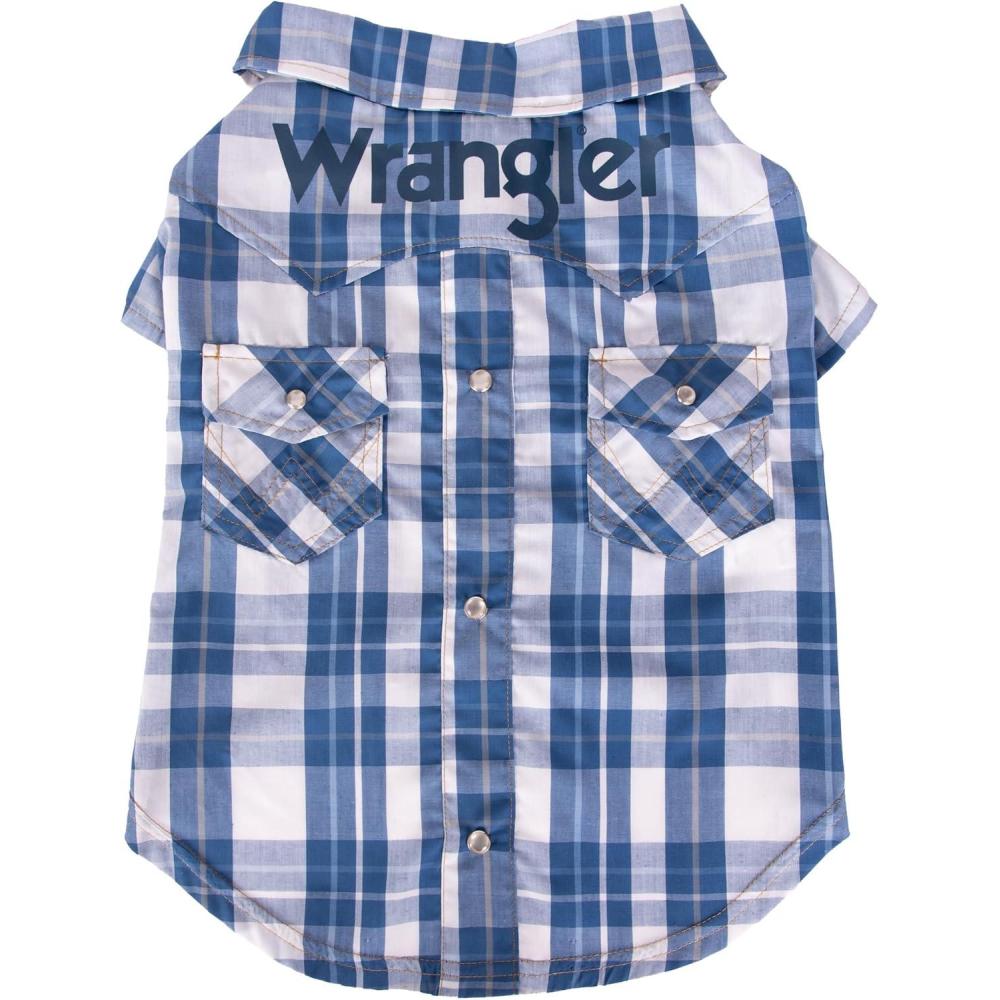 imageWrangler Plaid Snap Pocket Dog Shirt  WesternInspired Dog Clothes with Iconic Styling  Easy Snap Closures L Blue MultiXSmall
