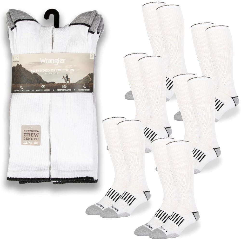 imageWrangler Ryder Western Cowboy Boot Socks for Men Over Calf Cushioned Sole MoistureWicking Durable DesignWhite