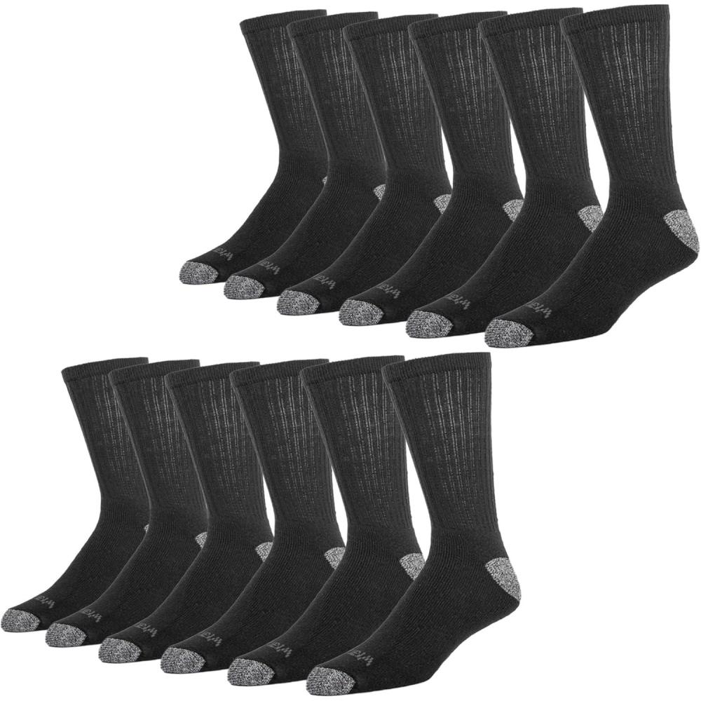 imageWrangler Ultra Dry Crew Socks for Men  12 Pk Full Cushion Arch Support MoistureWicking Steel Toe  fits shoe size 612Black